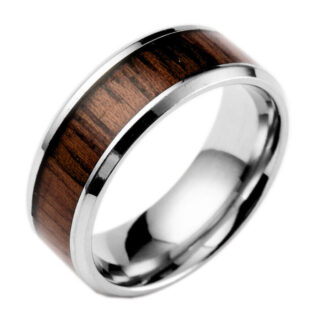 Bague en bois incrustée argent