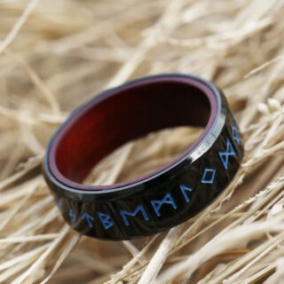 Bague en bois viking gravure bleu