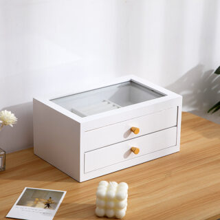 Boite à bijoux en bois à double tiroir blanc