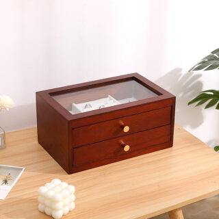 Boite à bijoux en bois à double tiroir marron