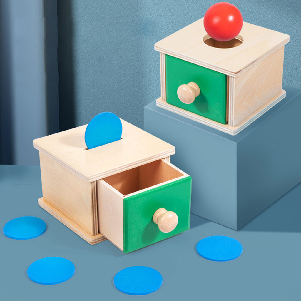 Boîte à pièces montessori jouet en bois