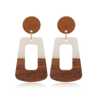 Boucle d'oreille en bois pendants blanc