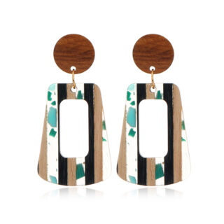 Boucle d'oreille en bois pendants turquoise