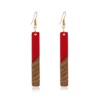 Boucle d'oreille en bois résine rouge