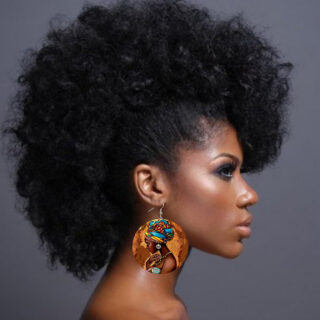 Boucles d’oreille femme africaine en bois imprimé