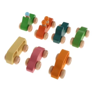 Jouet pack 7 mini voitures en bois montessori