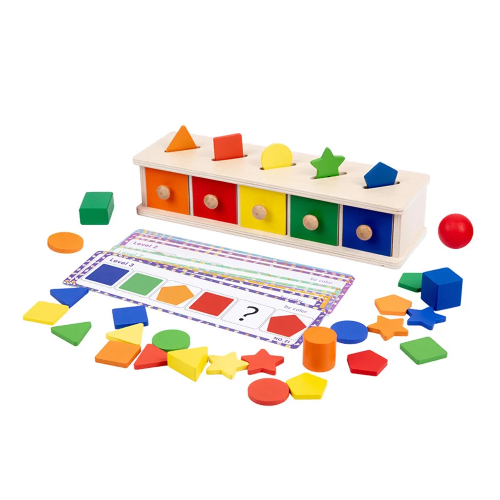 Jouet tiroir en bois a formes geometriques montessori