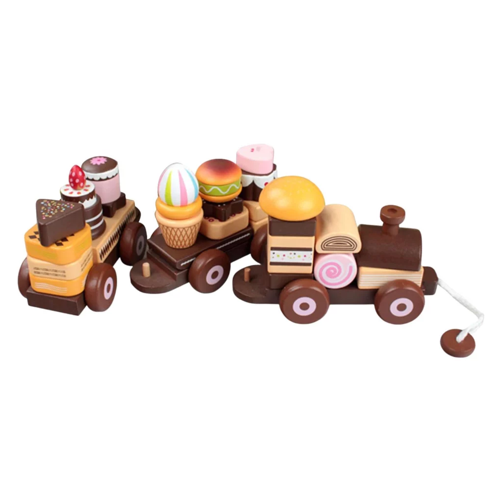 Jouet train á gateaux en bois montessori