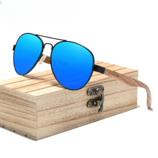 Lunettes de soleil en bois aviateur bleu
