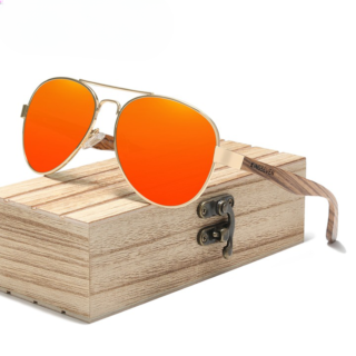 Lunettes de soleil en bois aviateur orange
