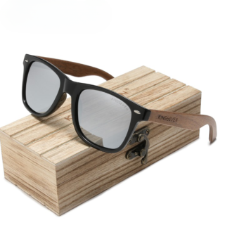 Lunettes de soleil en bois rectangulaires grises