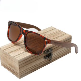 Lunettes de soleil en bois rectangulaires leopard