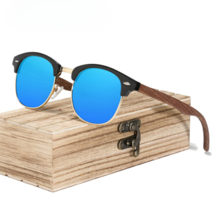Lunettes de soleil en bois vintage bleu