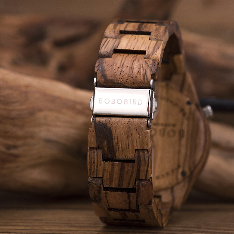 Montre en bois aiguilles lumineux marron Montre en bois aiguilles lumineuses marron arriere