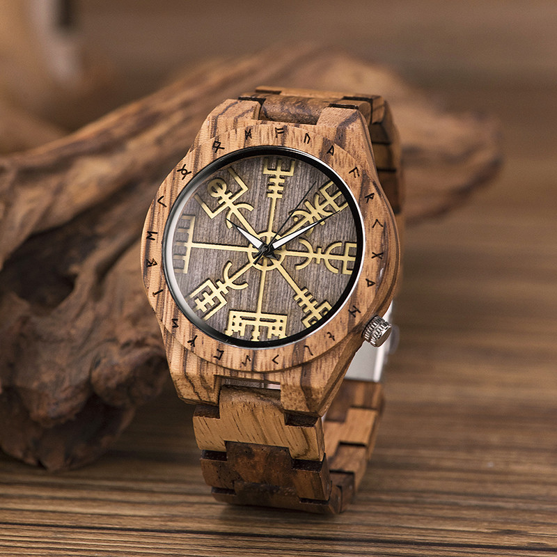 Montre en bois aiguilles lumineux marron Montre en bois aiguilles lumineuses marron