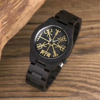 Montre en bois aiguilles lumineuses noir