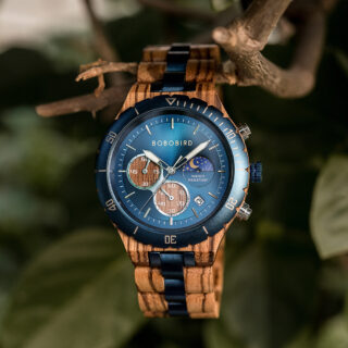Montre en bois de luxe bleu
