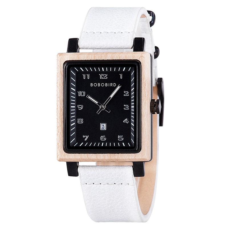 Montre en bois et cuir blanc Montre en bois et cuir blanc