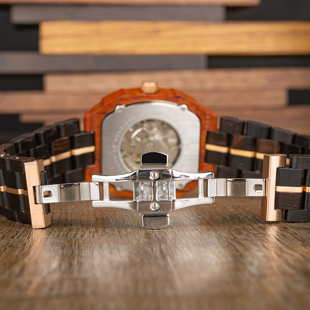 Montre en bois mécanique de luxe Montre en bois mécanique de luxe fermeture
