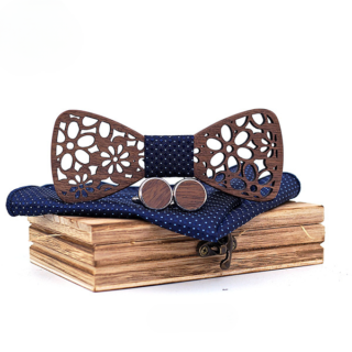 Noeud papillon en bois floral bleu
