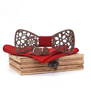 Noeud papillon en bois floral rouge