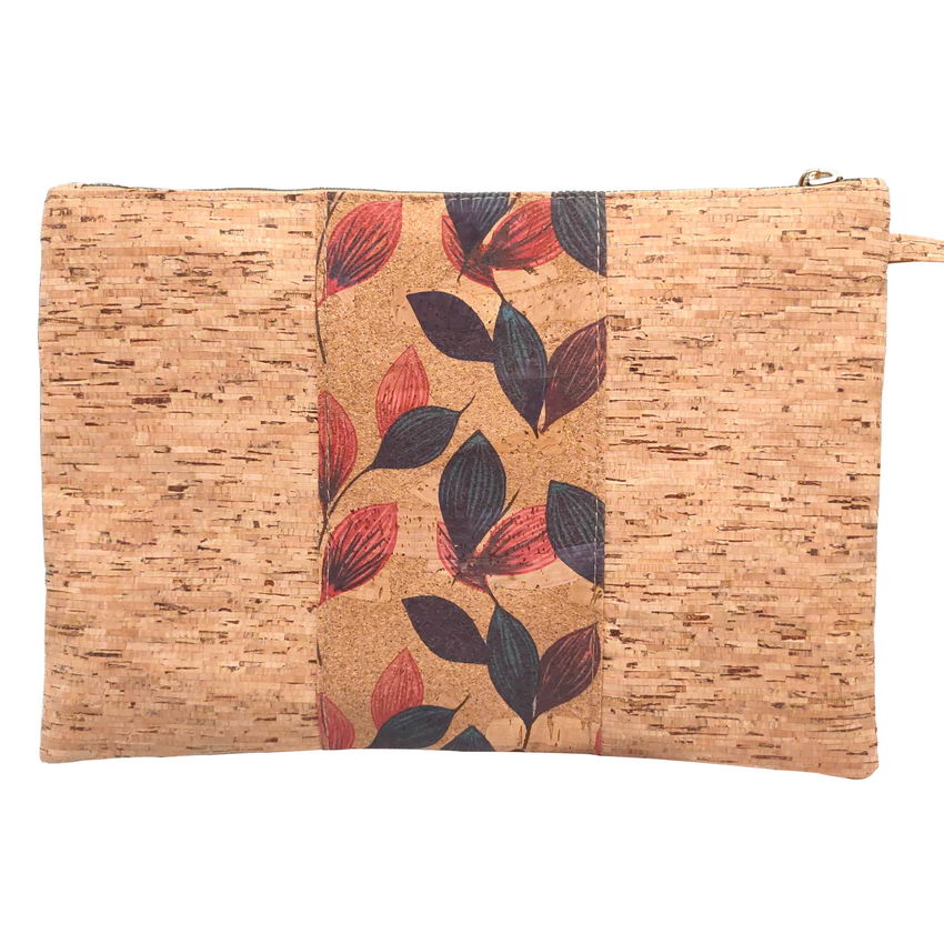 Pochette en liège à motifs feuilles