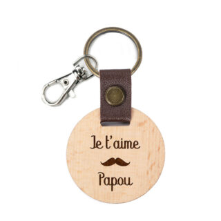 Porte clé en bois je t'aime papou