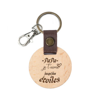 Porte clé en bois papa je t'aime jusqu'aux étoiles