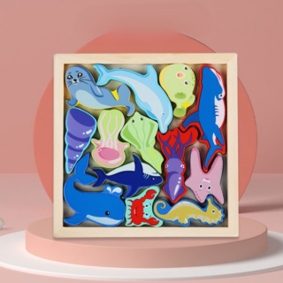 Puzzle en bois bébé animaux marins