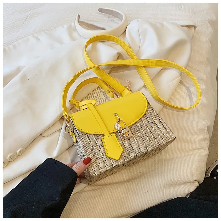 Sac en rotin et cuir jaune Sac en rotin et cuir jaune femme