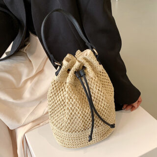 Sac en rotin rond beige