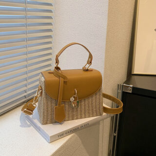 Sac orange en rotin et cuir