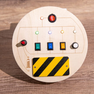 Tableau D'activités Montessori Double Face – Volant Simulateur Et LED – Alphabétique – Bois Naturel – Dès 1 An