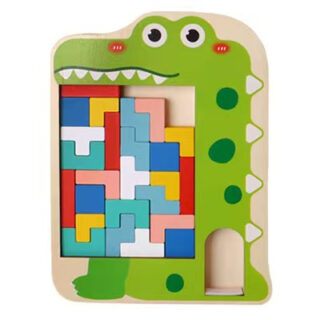 Puzzle 3d en bois montessori pour enfant champignon crocodile