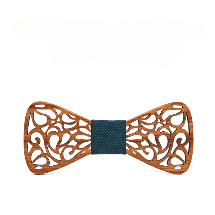 Nœud papillon vert en bois 01