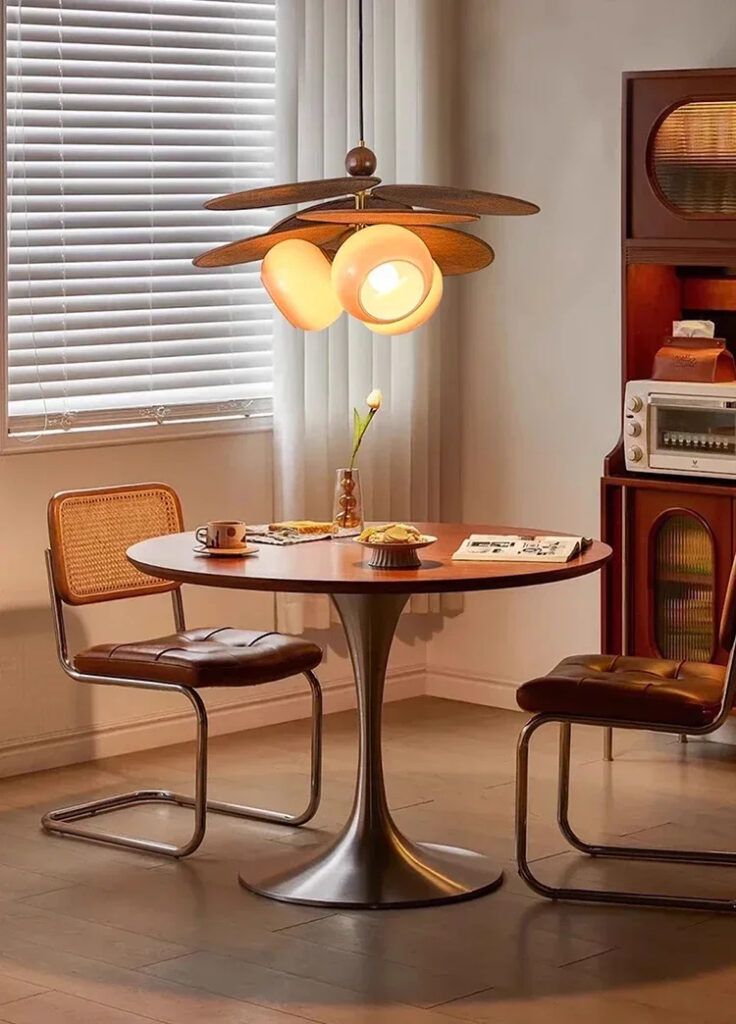 Lustre Pédale Rétro en Bois et Verre