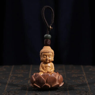 pendentif bouddha bois lotus sculpté à la main bi teinte