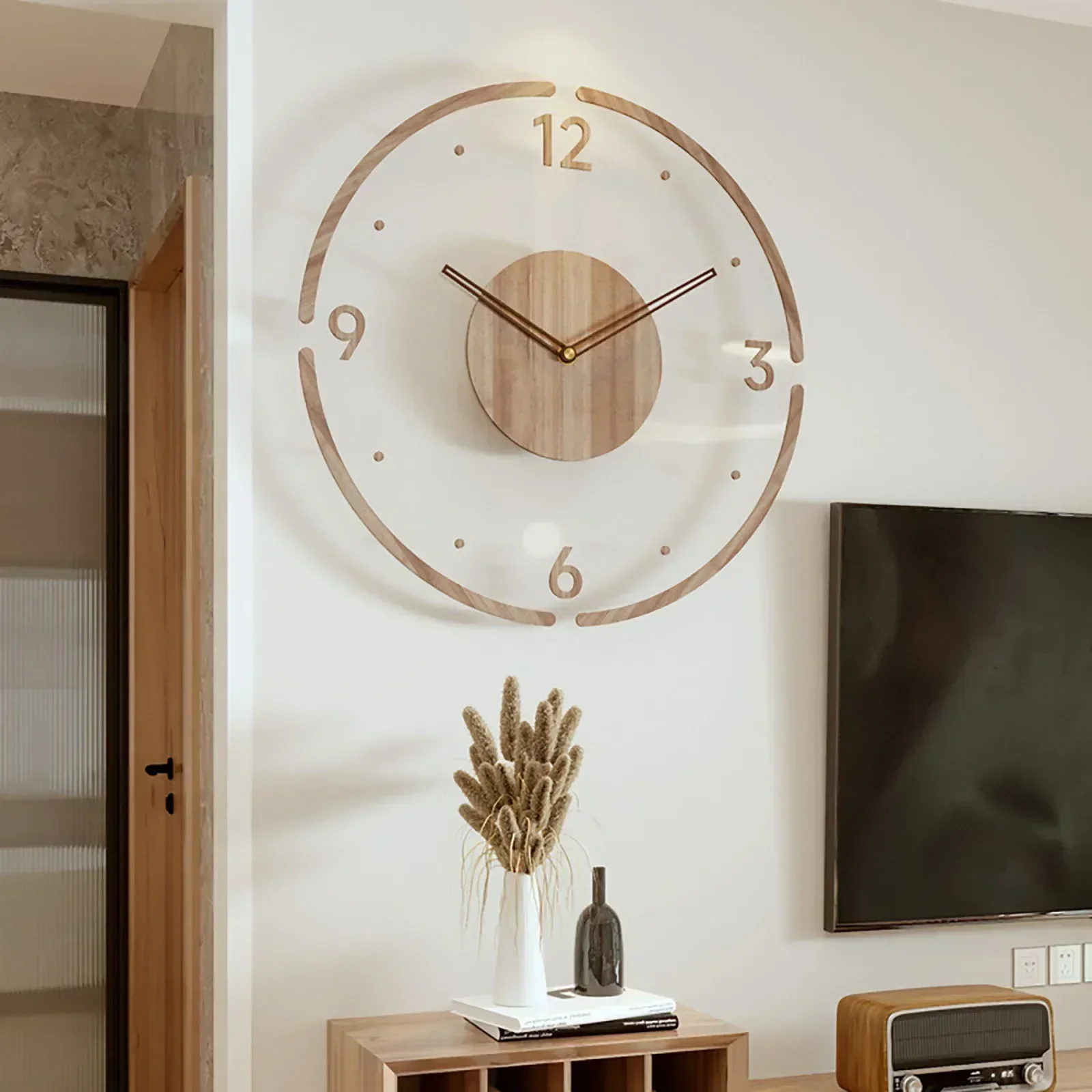 Horloge murale en bois transparente – 30 ou 35 cm Horloge murale en bois transparente, modèle rond 8813C de 35 cm, avec chiffres 12, 3, 6 et 9